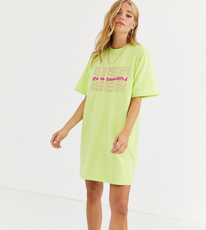 Life Is Beautiful T-shirt Dress With Printed Logo - Green