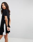 Asos Shift Dress With Contrast Sides And Belt Detail - Multi