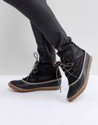 Sorel Out N About Black Leather Waterproof Flat Boots - Black