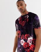 Asos Design Two-piece Relaxed T-shirt In Floral Velour - Purple