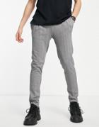 Asos Design Skinny Herringbone Stripe Smart Pants In Gray
