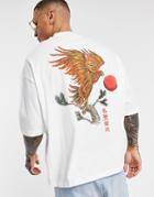 Asos Design Oversized Organic T-shirt In White Linen With Bird Back Print