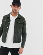 River Island Muscle Fit Denim Jacket In Green Wash