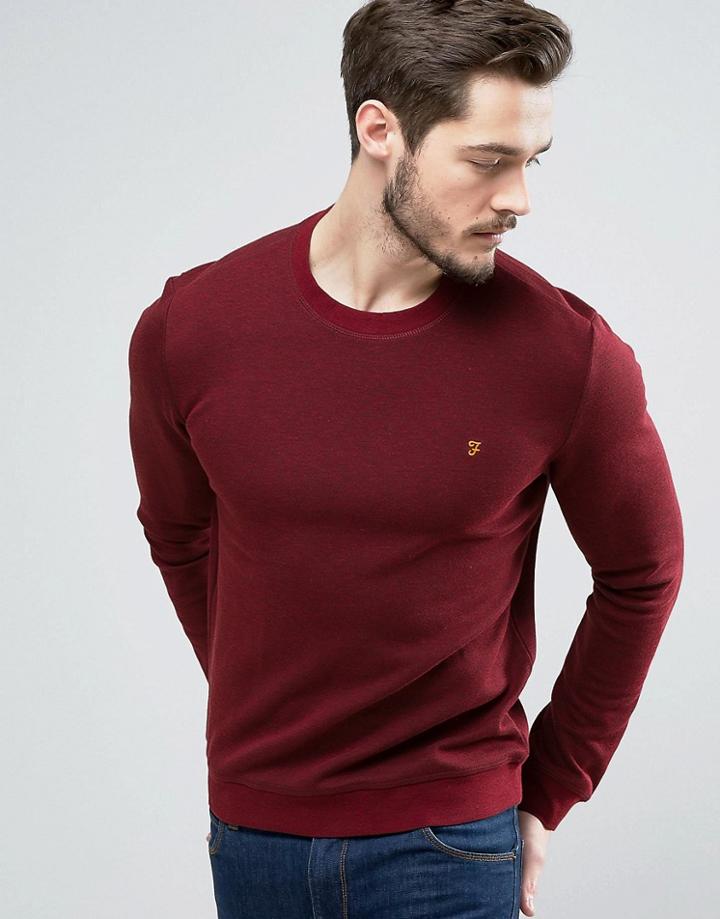 Farah Tiller Crew Sweat Slim Fit In Red Marl - Red