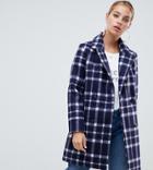 Missguided Petite Wool Coat In Navy Check - Navy