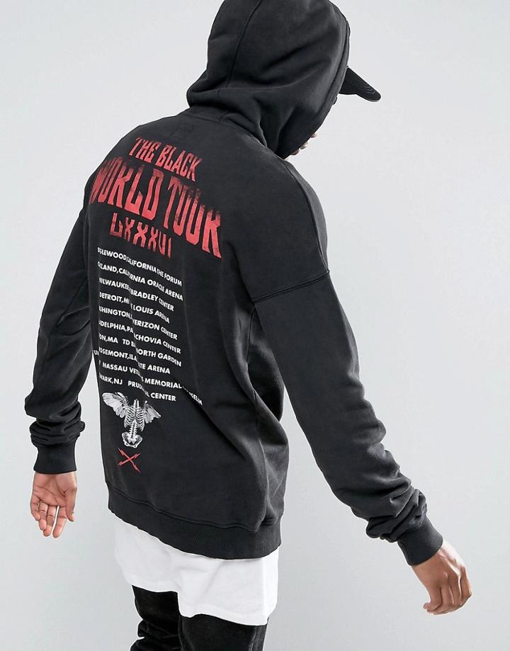 Black Kaviar World Tour Hoodie In Black With Back Print - Black