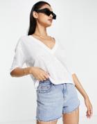 Asos Design V Neck T-shirt In Texture In White