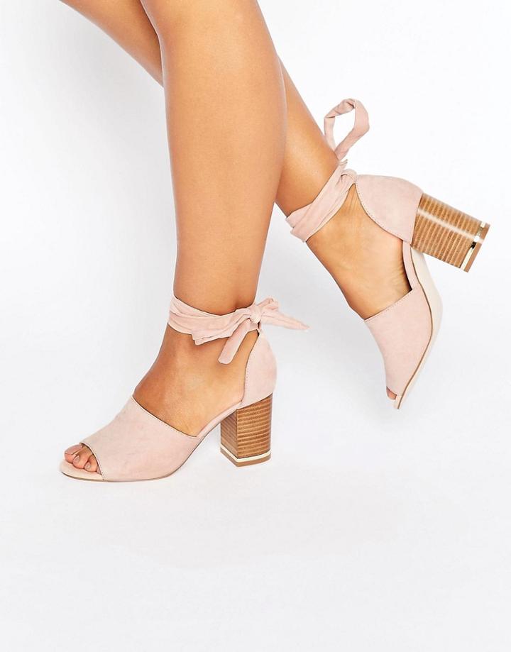Asos Take Charge Tie Leg Heeled Sandals - Pink