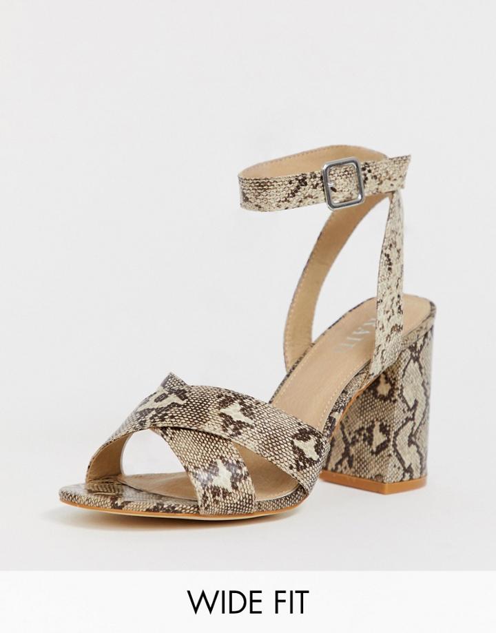 Raid Wide Fit Juniper Snake Block Heeled Sandals - Beige