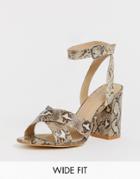 Raid Wide Fit Juniper Snake Block Heeled Sandals - Beige