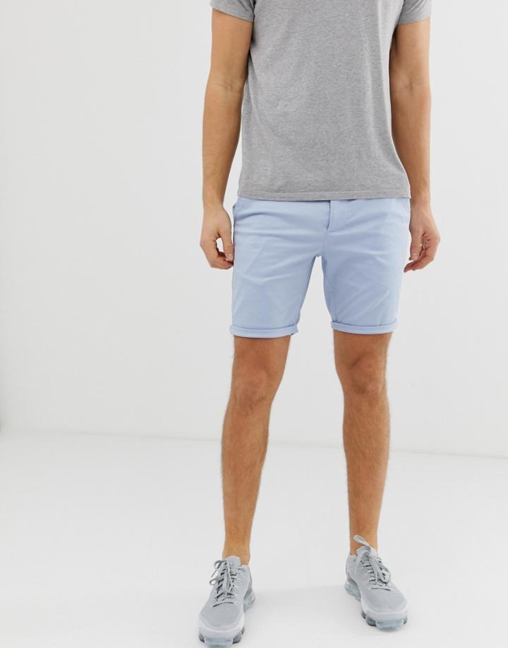 Asos Design Skinny Chino Shorts In Pastel Blue - Blue
