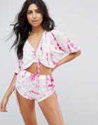 Asos Ruched Front Beach Co-ord Top In Tie Dye - Pink