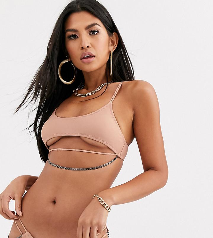 Candypants Exclusive Cut Out Crop Bikini Top In Mink-cream