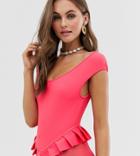 Lost Ink Pleated Bardot Swimsuit - Pink