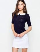 Yumi Dotty Sweater With Collar Detail - Navy