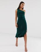 Club L London One Shoulder Ruffle Dress - Green