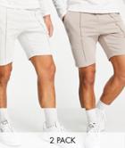 Asos Design Skinny Jersey Shorts In 2 Pack In Light Gray/beige-multi