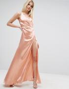 Asos Strap Drape Front Thigh Split Maxi Dress - Beige