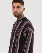 Asos Design Oversized Vertical Striped Long Sleeve T-shirt-multi