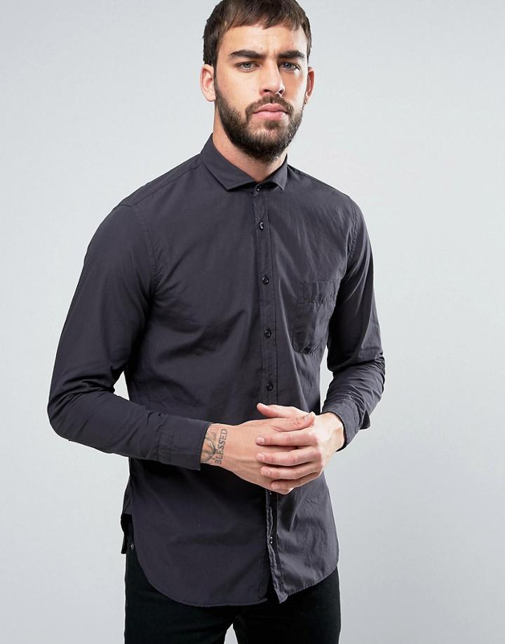 Boss Orange By Hugo Boss Poplin Shirt Slim Fit In Black - Black