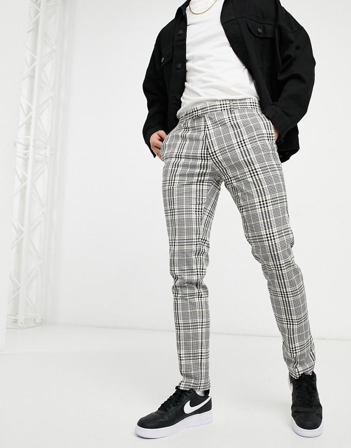 Topman Smart Pants In Gray And Pink Check