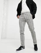 Topman Smart Pants In Gray And Pink Check