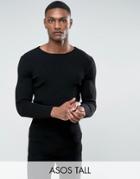 Asos Tall Longline Muscle Fit Ribbed Sweater In Black - Black