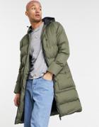 Soul Star Banana Long Puffer Coat In Olive-green