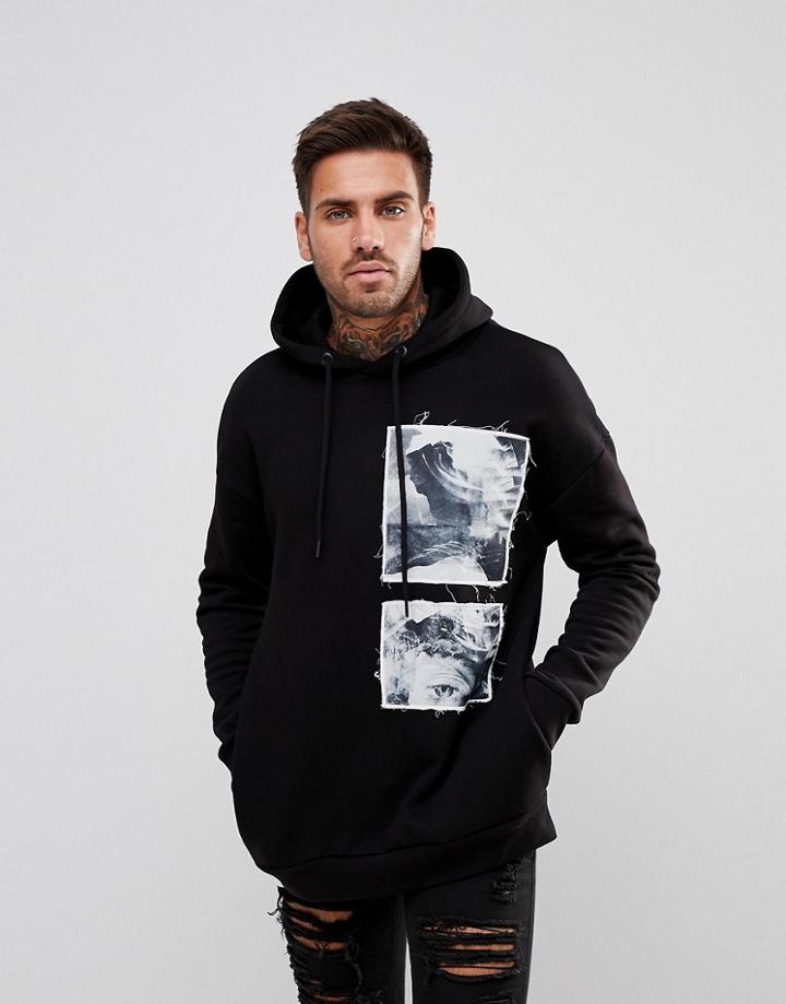 Bershka Hoodie With Patch Detail In Black - Black