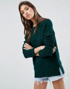 Asos Chunky Sweater With Deep Cuff In Fluffy Yarn - Green
