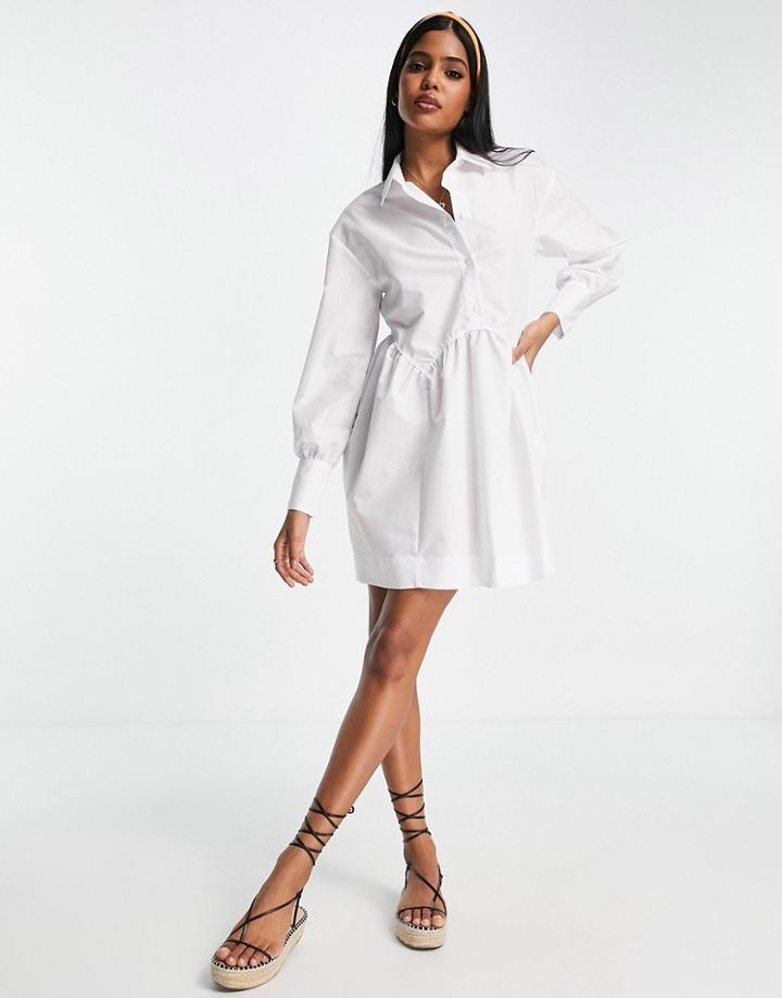 Asos Design Cotton Poplin Smock Shirt Dress With Dropped Waist-white