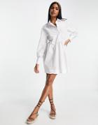 Asos Design Cotton Poplin Smock Shirt Dress With Dropped Waist-white