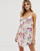 En Creme Floral Romper With Ruffle Front Detail-multi