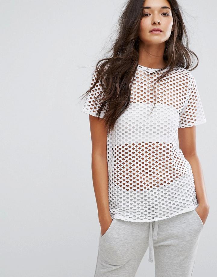 New Look Fishnet Boyfriend Tee - White