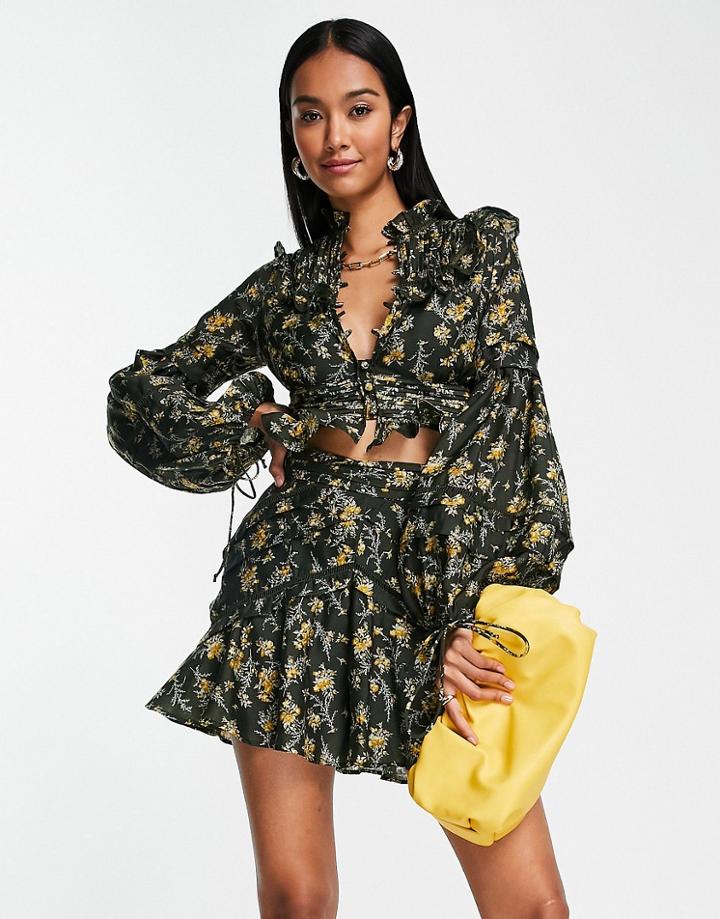 Asos Design Flippy Top With Rouleaux Loop Detail In Floral Print - Part Of A Set-multi