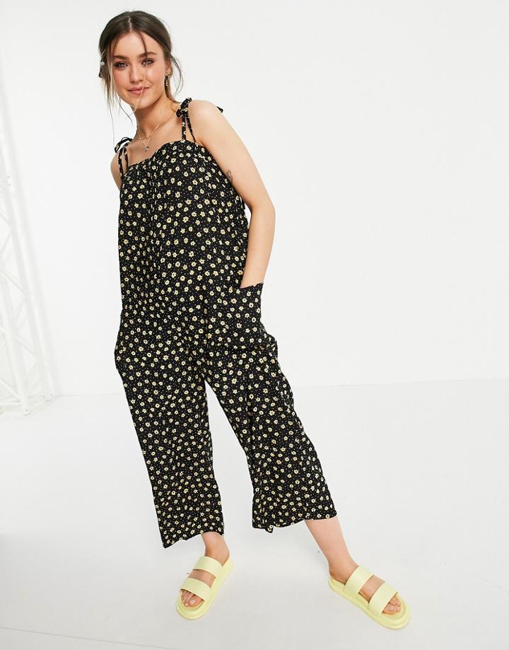 Asos Design Cami Minimal Pocket Jumpsuit In Dark Ditsy-multi