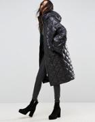 Asos Puffer Coat In Diamond Quilt - Black