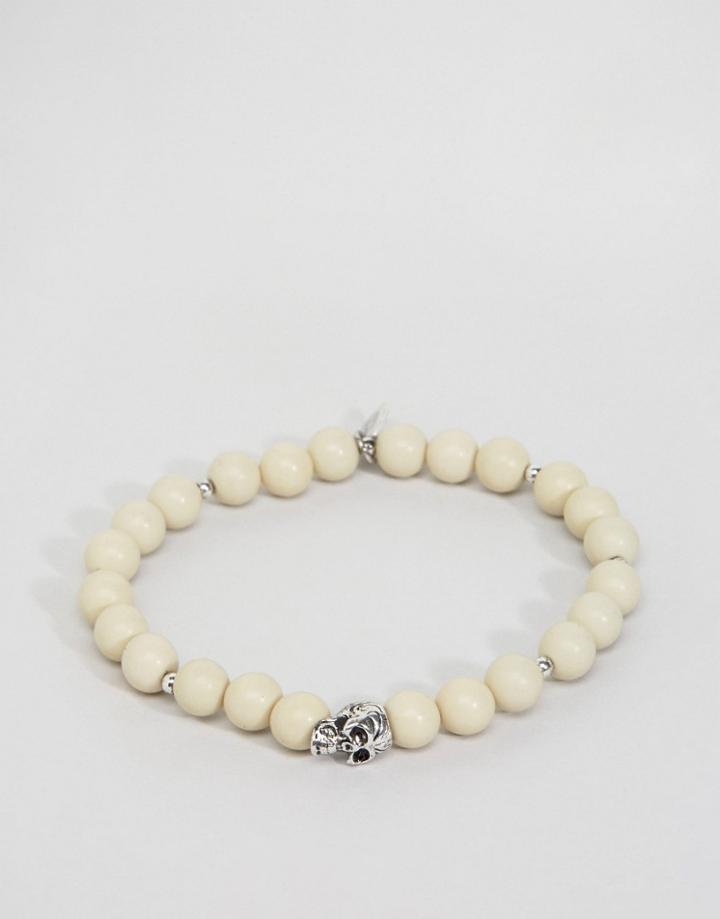 Icon Brand Skull Beaded Bracelet In Cream - Beige