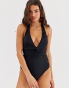 Oasis Swimsuit With Knot Front In Black - Black