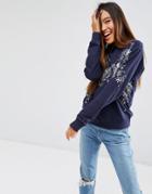 Asos Sweatshirt With Chinoiserie Bird Embroidery - Multi