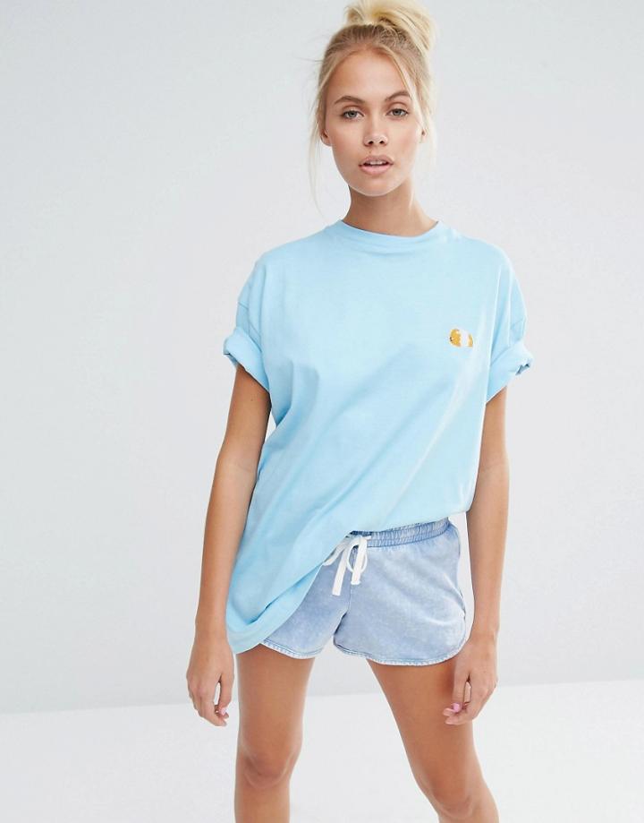 Lazy Oaf Oversized Boyfriend T-shirt With Guinea Pig Embroidery - Blue