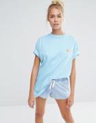 Lazy Oaf Oversized Boyfriend T-shirt With Guinea Pig Embroidery - Blue
