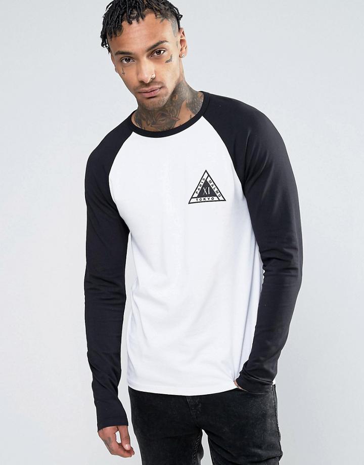 Asos Muscle Raglan Long Sleeve With City Triangle Chest Print - White