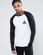 Asos Muscle Raglan Long Sleeve With City Triangle Chest Print - White