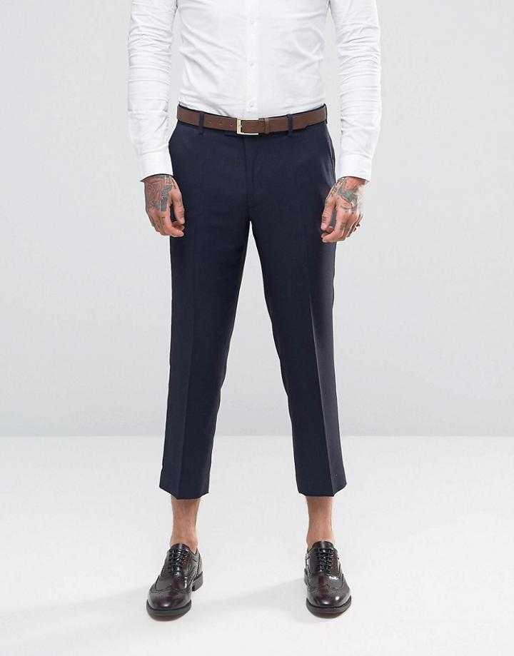 Farah Skinny Cropped Flannel Trousers - Navy