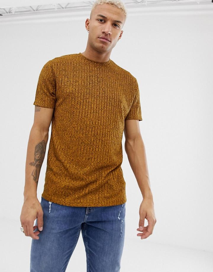 Asos Design Relaxed T-shirt In Interest Rib In Tan-brown