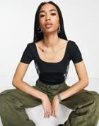 Topshop Square Neck Rib Tee In Black