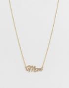Asos Design Necklace With Crystal Mum Pendant In Gold Tone - Gold