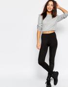 Daisy Street Leggings With Leather Look Inserts - Black