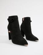 Ted Baker Black Suede Heeled Ankle Boots With Bow - Black